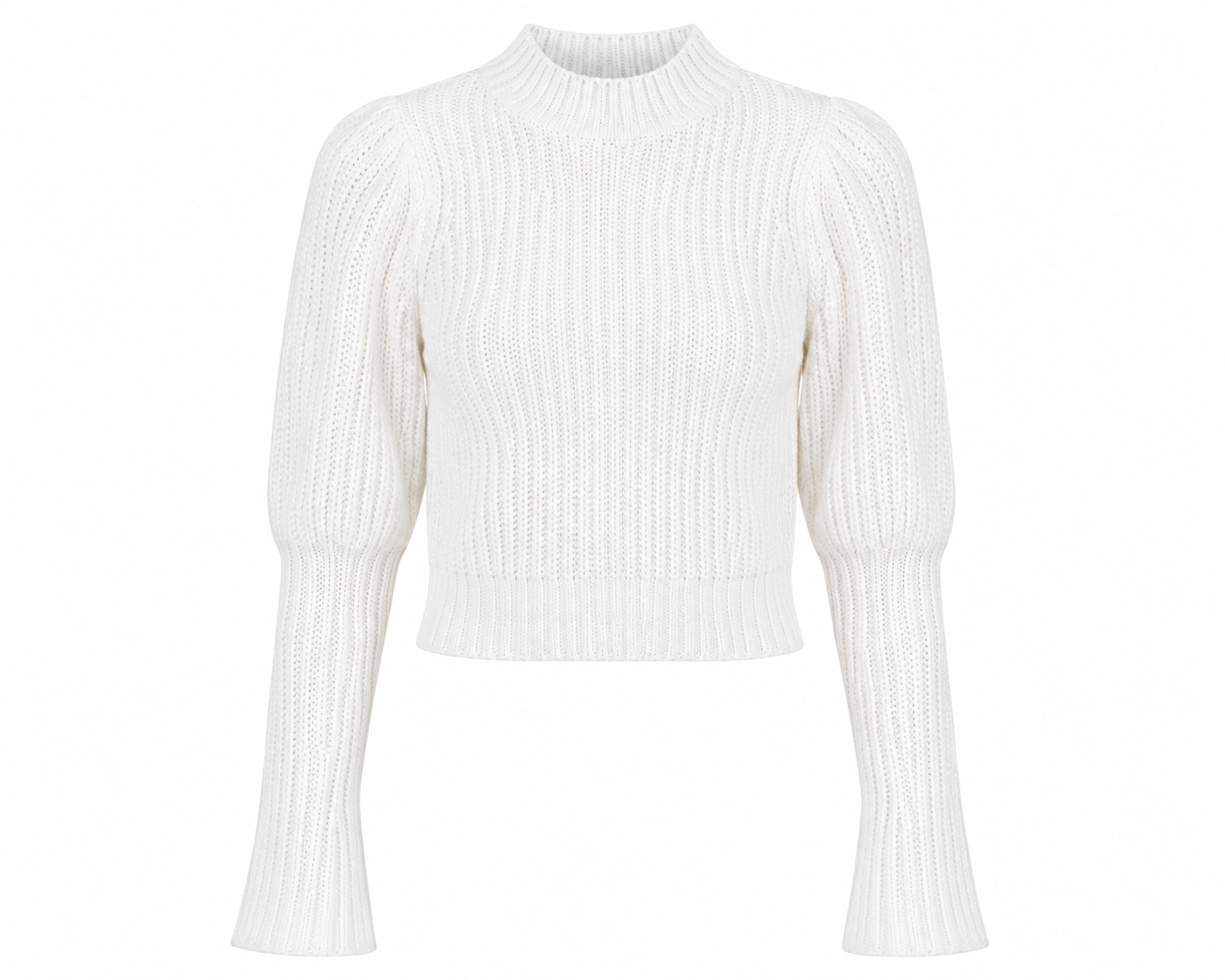  Boohoo women's white cropped ribbed knit sweater in UK size M. Stylish mock neck, long sleeves and textured knit design, perfect for casual everyday outfits.
