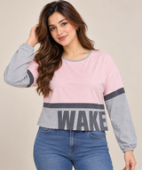 BOUX AVENUE Women Pink & Grey Colour Block WAKE Sweatshirt
