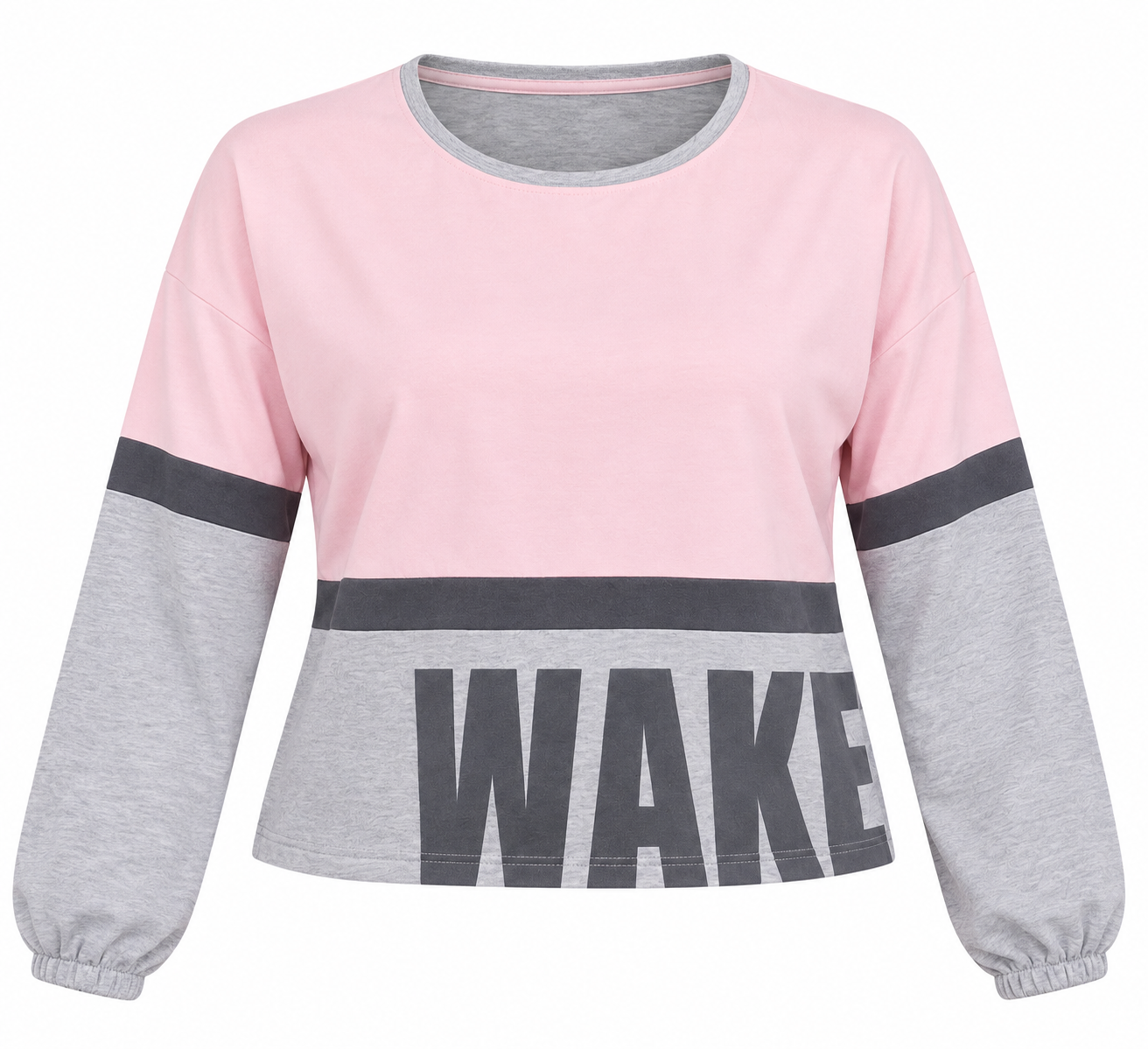 BOUX AVENUE women’s pink and grey colour block WAKE sweatshirt in UK Size XL. Stylish short-length casual top with long sleeves.