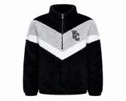  Boxer Craft boys' black and grey fleece half-zip pullover in UK size S. Cosy plush fleece, stylish chevron design and FC logo, perfect for casual wear.