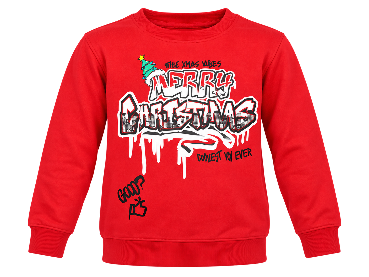 BOYS red Merry Christmas graphic sweatshirt for kids, UK size 6–7 years. A stylish festive long-sleeve top perfect for Christmas and winter wear.
