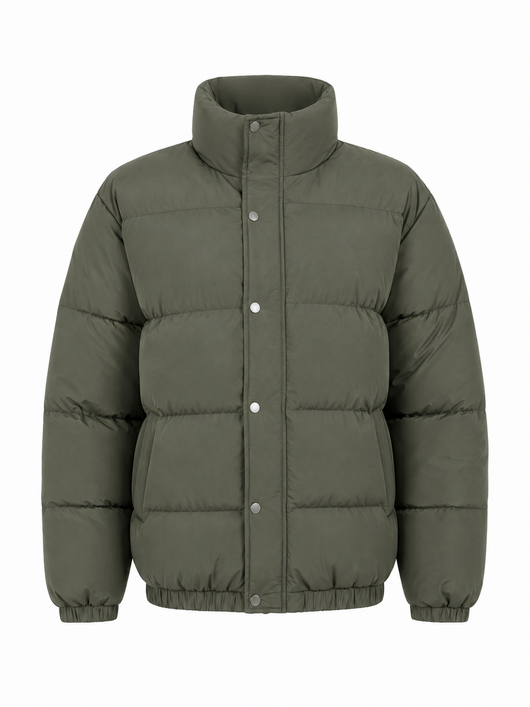  the Brave Soul Men’s Olive Green Quilted Puffer Jacket in UK XXL. Featuring padded quilting, high collar and snap fastening, perfect for stylish winter wear.