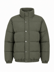  the Brave Soul Men’s Olive Green Quilted Puffer Jacket in UK XXL. Featuring padded quilting, high collar and snap fastening, perfect for stylish winter wear.