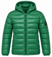 BRAVE SOUL men’s sea green hooded puffer jacket in UK Size M. Stylish quilted design with full zip, padded hood and warm winter construction.