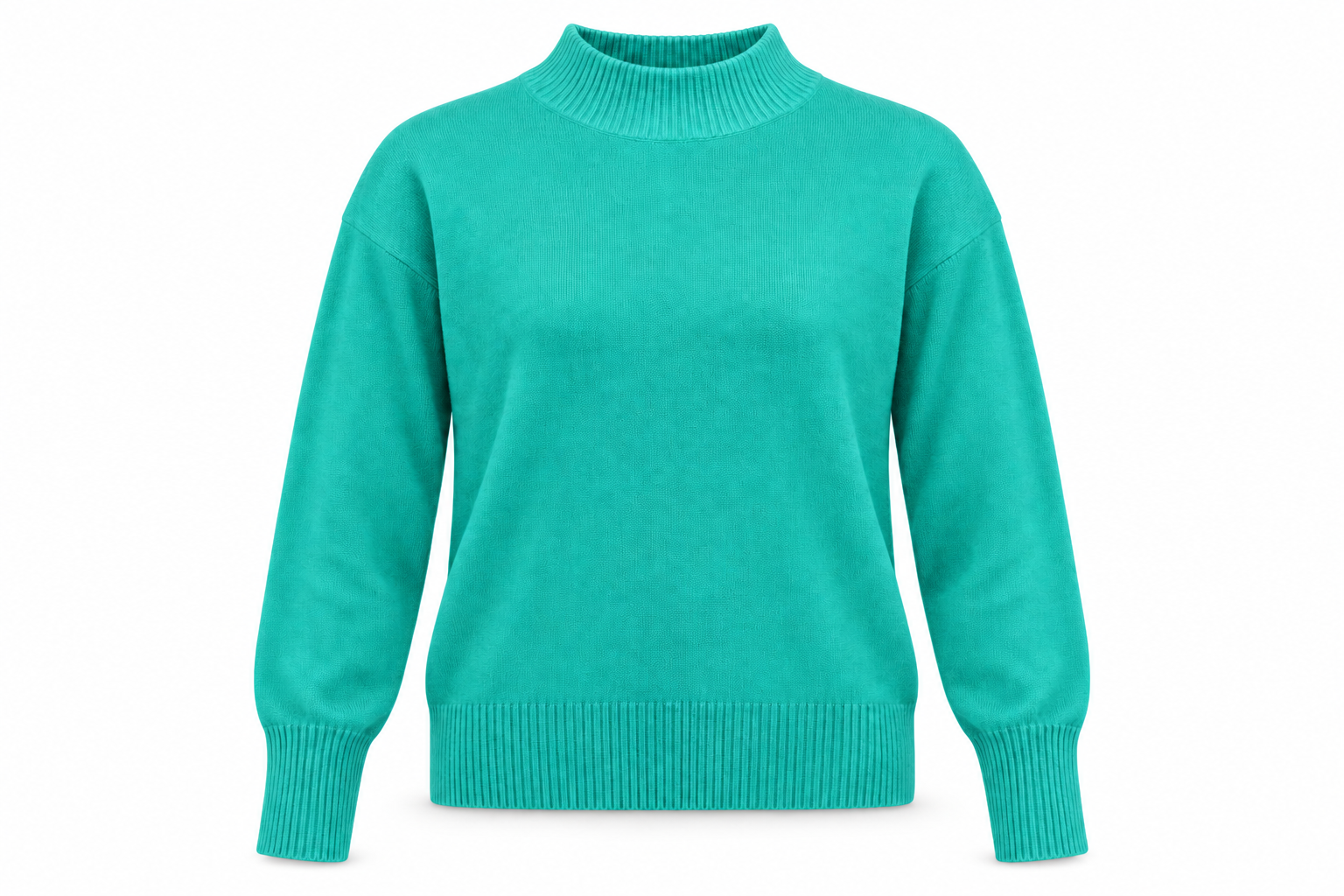  the Brave Soul teal mock neck knit jumper in UK size L. A soft, stylish and cosy women’s sweater with ribbed details, ideal for everyday winter wear.