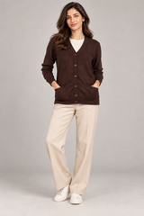 Brave Soul Women Dark Brown Button-Front Knit Cardigan