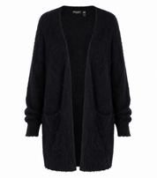 BRAVE SOUL Women’s Black Fuzzy Longline Cardigan, UK Size L with a soft textured finish, open front, long sleeves and practical pockets—perfect for stylish everyday layering.