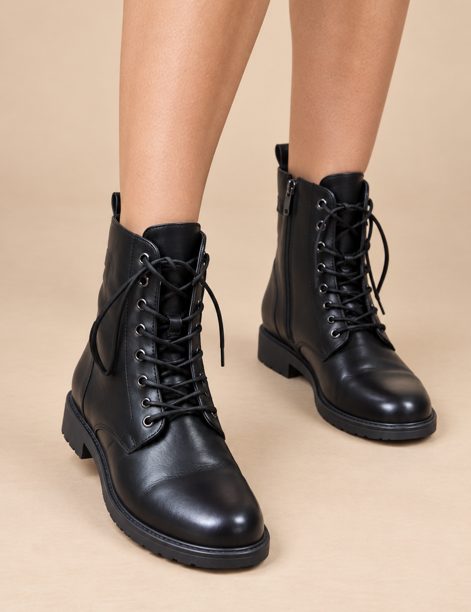  Bridget black lace-up ankle boots in UK size 41. Stylish ankle boots with side zip, chunky sole and everyday comfort at a great price.