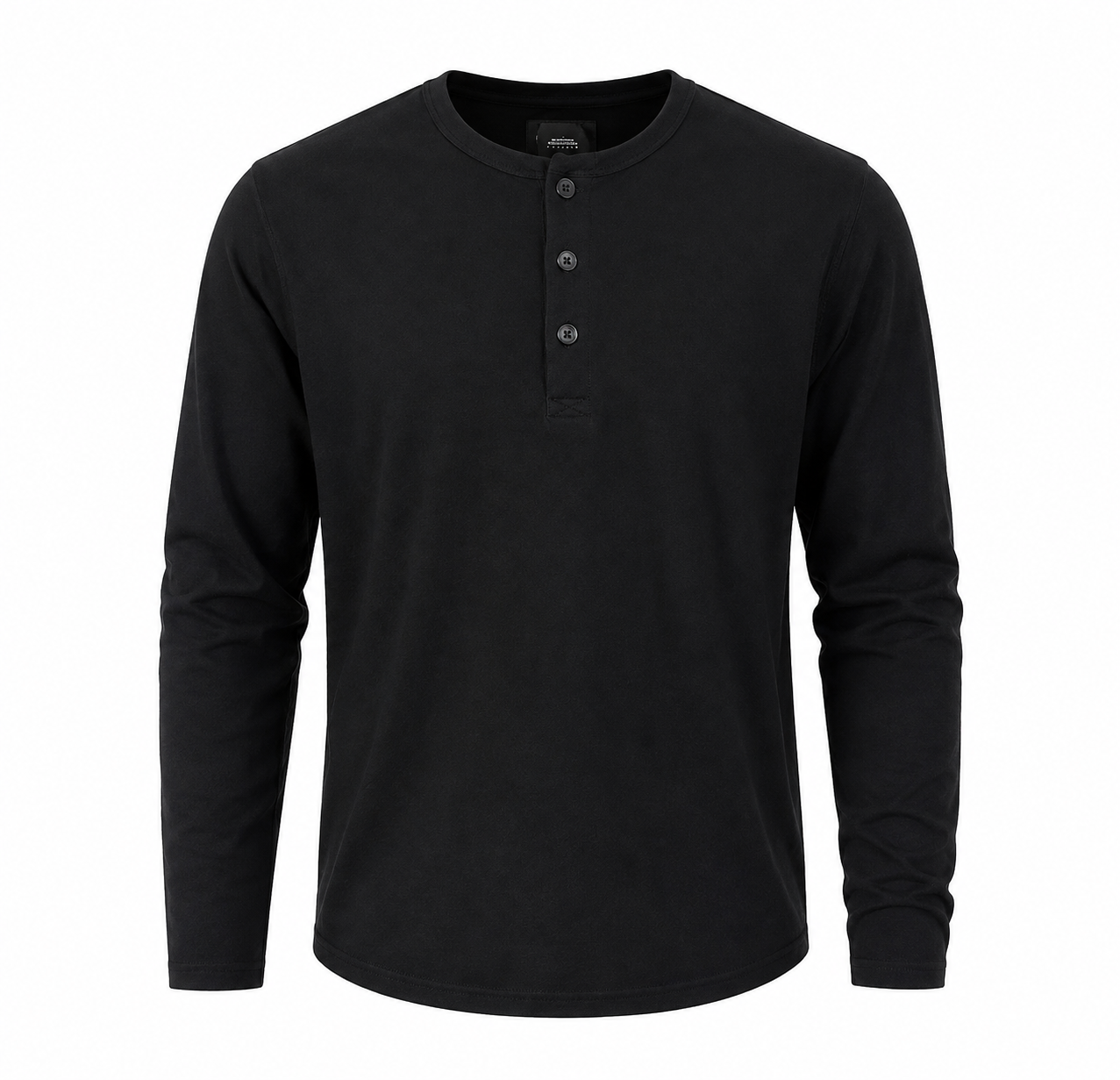  BURTON MENSWEAR Black Long Sleeve Henley Top in UK Size L. Classic three-button design, versatile black colour and timeless men's casual style.