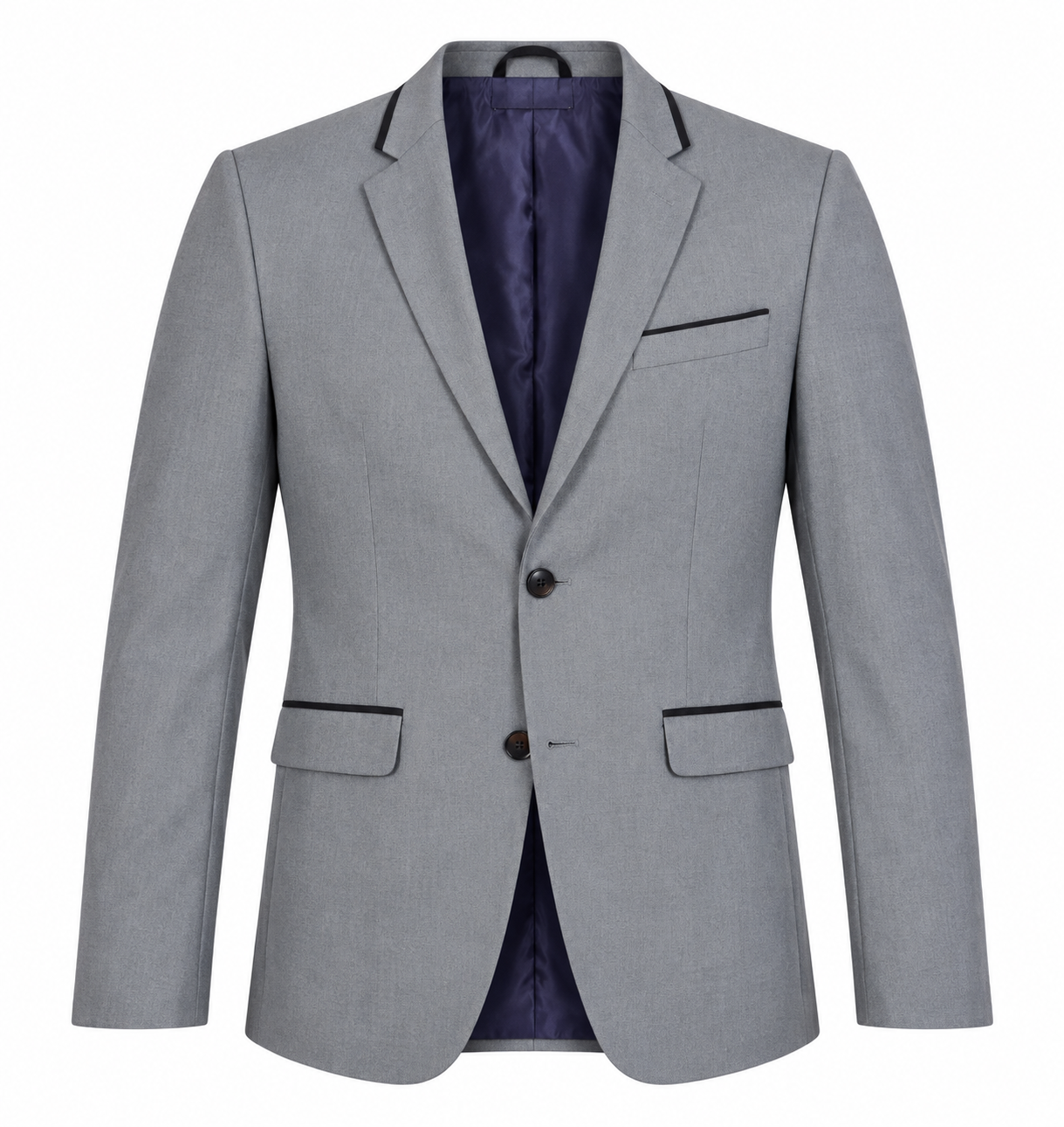 BURTON MENSWEAR LONDON men’s grey blazer in UK Size L with stylish black trim. Original branded smart formal wear in 4-star condition.