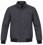 BURTON MENSWEAR men’s charcoal bomber jacket in UK Size M, featuring a zip front, stand collar, chest pocket and ribbed trims for everyday style.