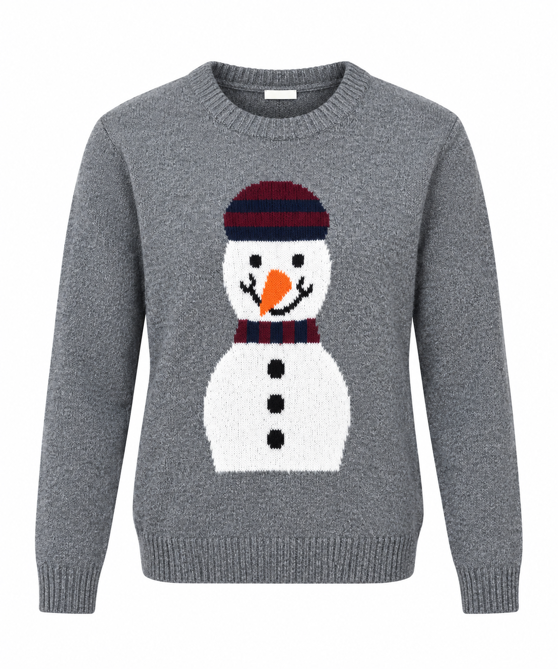  Burton Menswear women’s grey Christmas jumper in UK size L, featuring a festive snowman design, classic crew neck and comfortable knitted fabric.