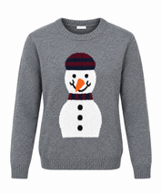  Burton Menswear women’s grey Christmas jumper in UK size L, featuring a festive snowman design, classic crew neck and comfortable knitted fabric.