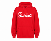   Butlins girls’ red hoodie in UK size M, featuring a white logo, drawstring hood and kangaroo pocket. Perfect for casual everyday wear.