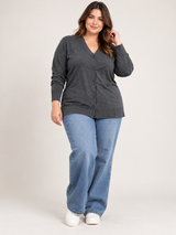 BY VERY Women Charcoal Grey V-Neck Button-Up Longline Cardigan