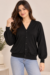 Calvin Klein Women Black V-Neck Button Cardigan