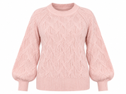  Calvin Klein Women's Light Pink Cable Knit Jumper in UK Size S. Stylish balloon sleeves, textured knit design and comfortable everyday fashion.
