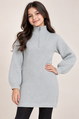 CANDY COUTURE Girls Grey Ribbed High Neck Knitted Jumper Dress