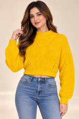Candy Women Mustard Yellow Chunky Knit Cropped Jumper