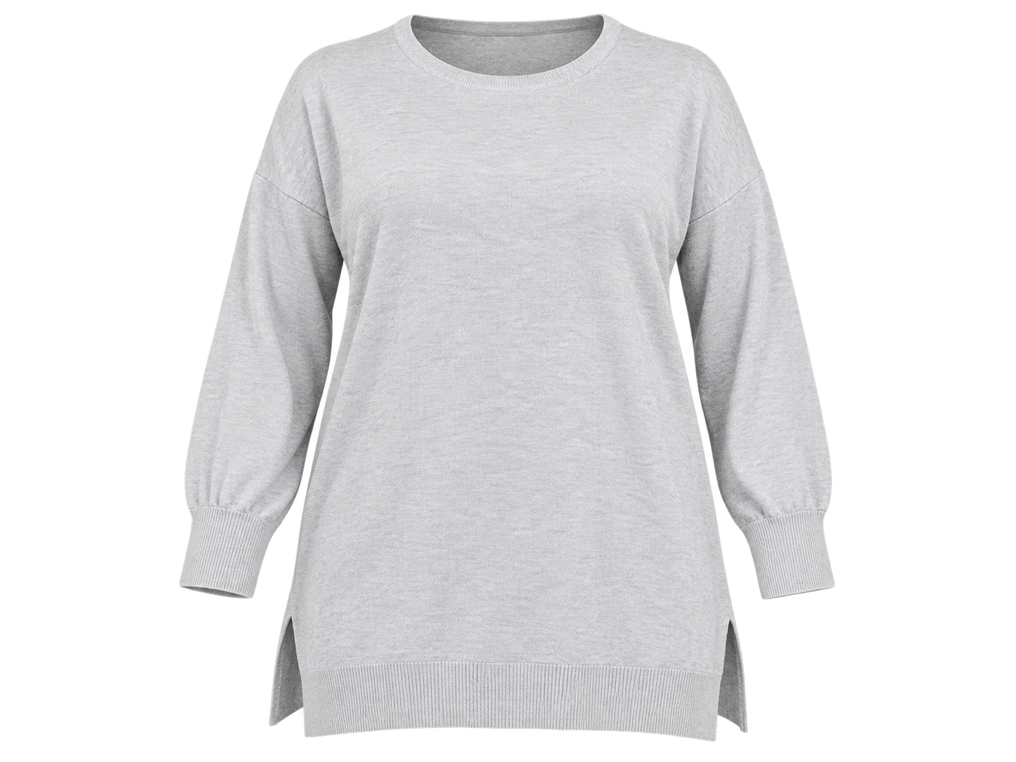 CAPSULE Women’s Grey Longline Knit Jumper in UK Size XXL. A comfortable plus-size style featuring long sleeves, round neck and a relaxed fit.