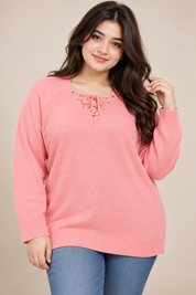 CAPSULE women’s pink lace-up knit jumper in UK Size XL. A stylish long-sleeve knit with ribbed trims and a comfortable relaxed fit.