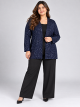 CASUAL COLLECTION Women Navy Blue Sparkle Open Front Knitted Cardigan