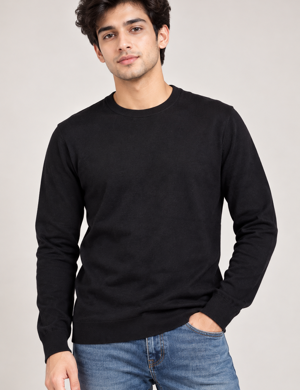 CEDAR WOOD STATE men’s black crew neck jumper in UK Size M. Classic long-sleeve sweater with ribbed cuffs and hem, ideal for everyday wear.