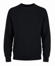  Cedarwood State boys’ black textured knit crew neck sweater in UK Size S. Stylish long-sleeve jumper with ribbed cuffs and hem, ideal for casual everyday wear.