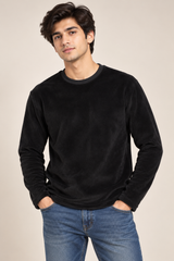 CEDARWOOD STATE Men Black Fleece Crew Neck Sweatshirt