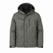 Cedarwood State men’s hooded winter jacket in green patterned design, UK size L. Padded, warm and practical with multiple secure pockets.