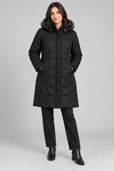 Centigrade Women Black Faux Fur Hooded Long Puffer Coat