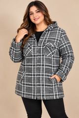 Champion Women's Grey Checked Hooded Zip-Up Coat with Pockets