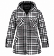  Champion Women's Grey Checked Hooded Coat in UK Size 4XL. Stylish plus-size plaid jacket with zip fastening, hood and practical pockets.