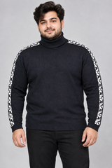 Chaps Men Navy Turtleneck Sweater with Patterned Sleeves