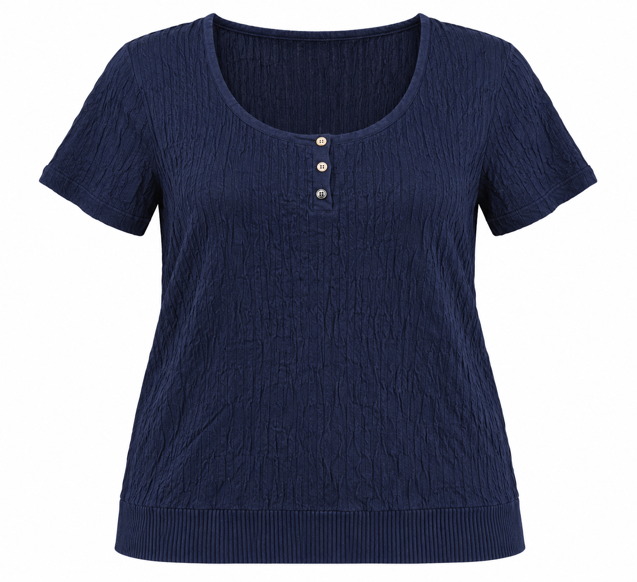 CHAPS Women's Navy Blue Textured Short Sleeve Knit Top in UK Size M. Featuring a round neck, 3-button detail and comfortable casual fit.