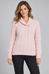 Chaps Women Pink Cable Knit Shawl Collar Jumper