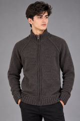 CHEROKEE Men Charcoal Grey Knitted Zip-Up Cardigan Sweater