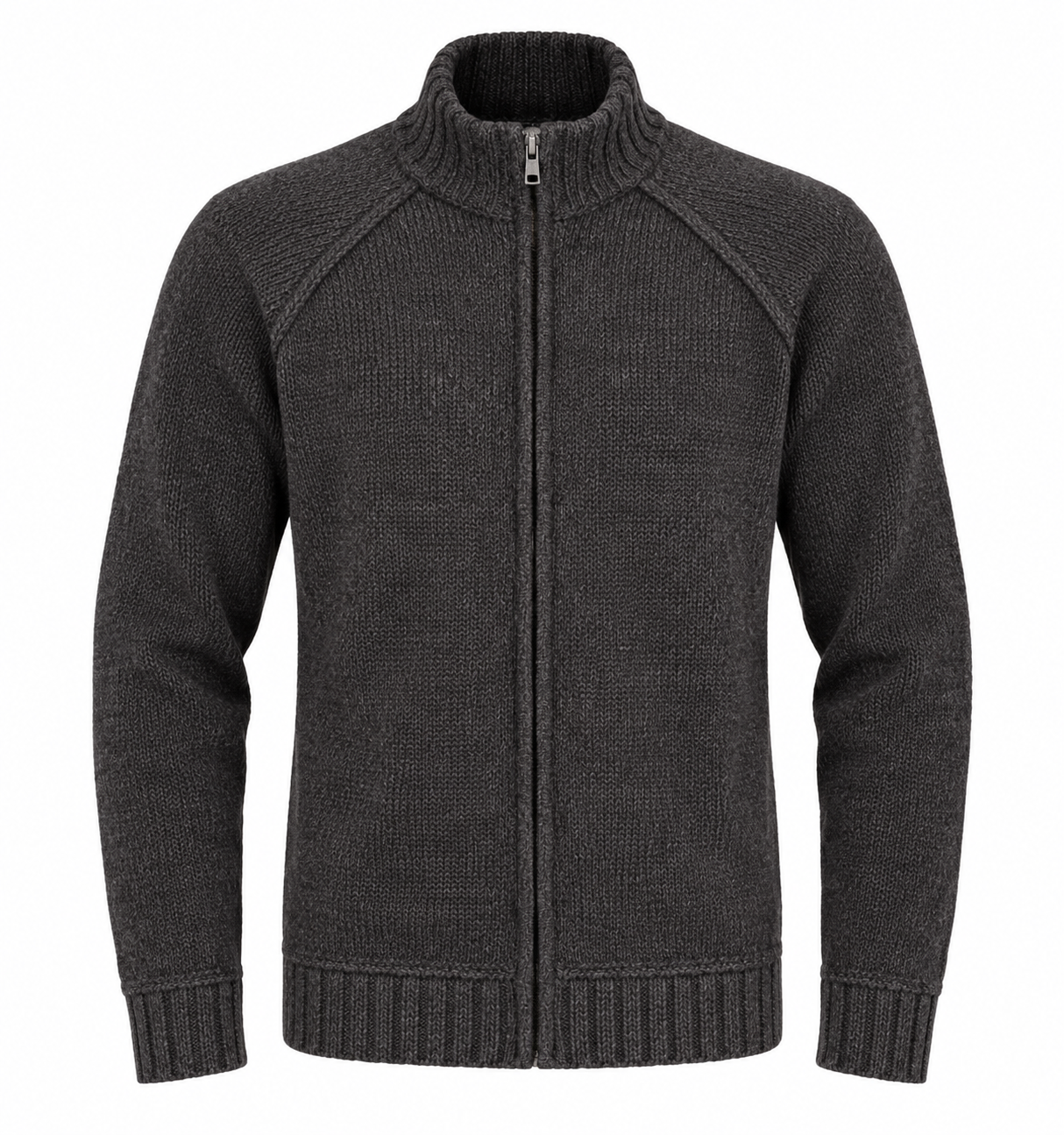 CHEROKEE Men's Charcoal Grey Knitted Zip-Up Cardigan in UK Size M. Classic ribbed collar, cuffs and hem with a versatile everyday design.
