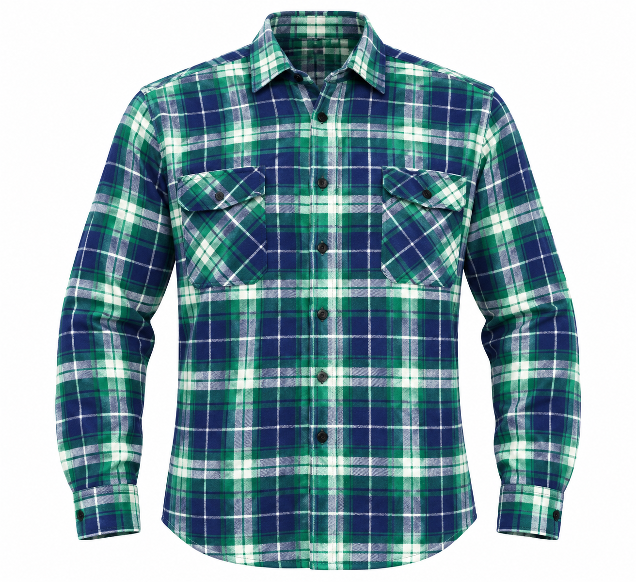   Chill Stopper men’s green and navy check shirt in UK size M, featuring long sleeves, a button front and two flap chest pockets.
