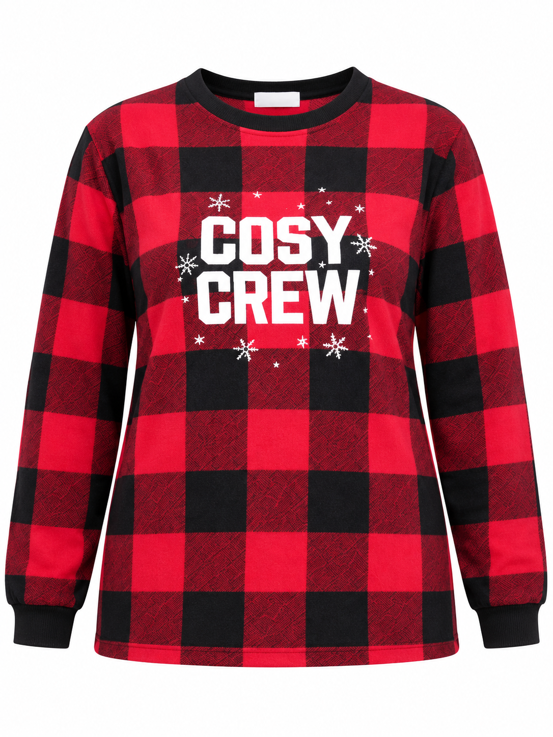 CHRISTMAS Women's Red & Black Check Cosy Crew Sweatshirt in UK 2XL. Festive winter top with snowflake print. Chest 21", length 26".