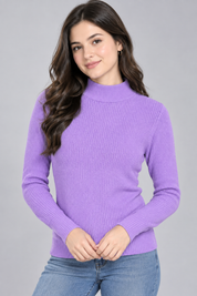  City Comfort women’s lilac purple ribbed mock neck jumper in UK size L. Stylish long-sleeve knit with ribbed cuffs and hem, perfect for everyday wear.