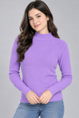 City Comfort Women Lilac Purple Ribbed Mock Neck Jumper
