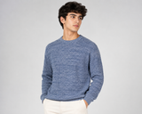 CLASSIC Mens Blue & White Marled Knit Crew Neck Sweater