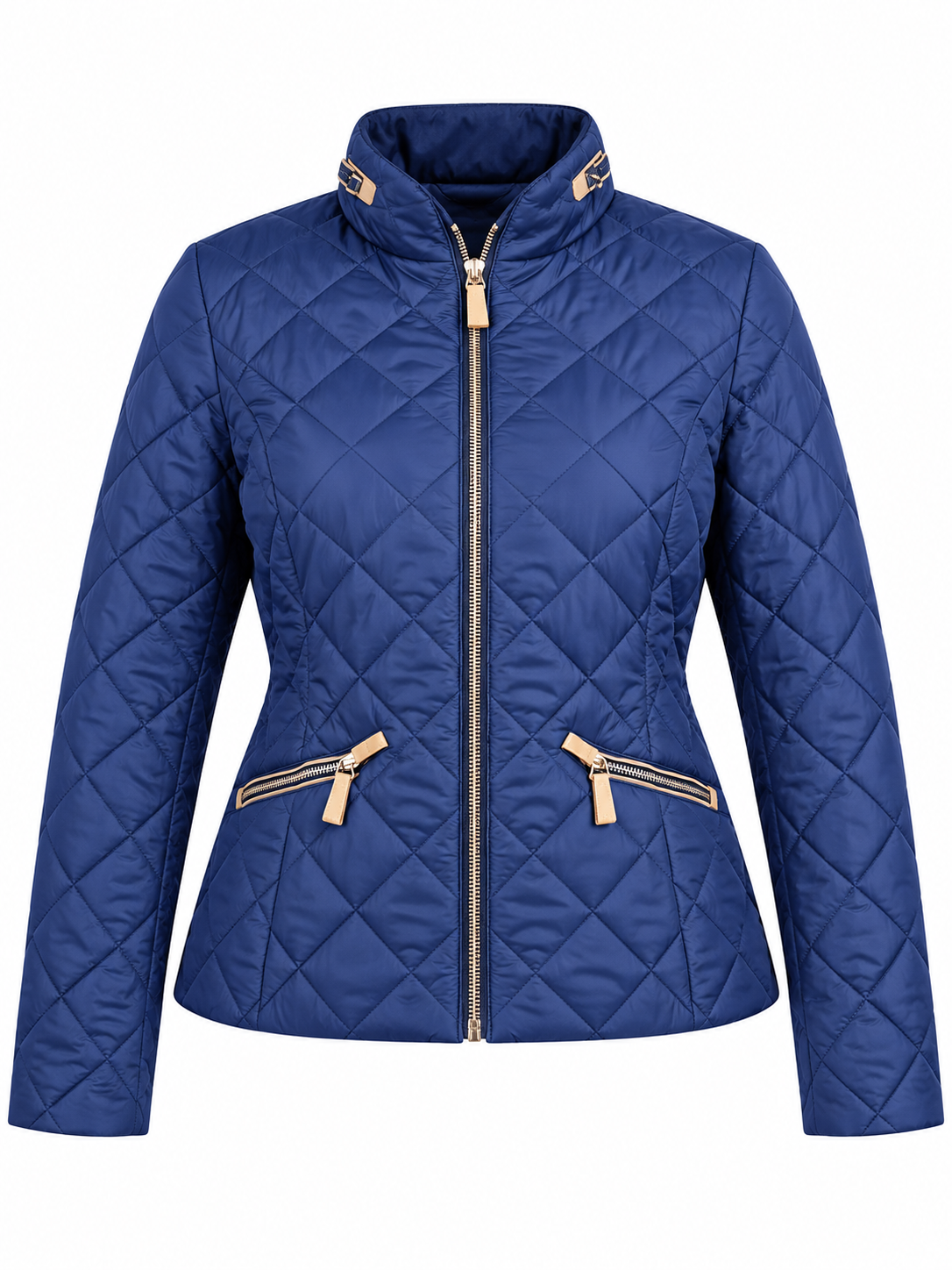 CLASSIC Women's Navy Blue Diamond Quilted Jacket in UK Size L. Stylish zip-up design with stand collar, zipped pockets and flattering fit.