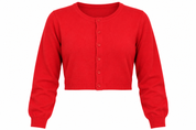 CLASSIC Women's Red Cropped Knit Sweater Cardigan in UK Size L. Stylish button-up design with long sleeves, perfect for casual winter fashion.
