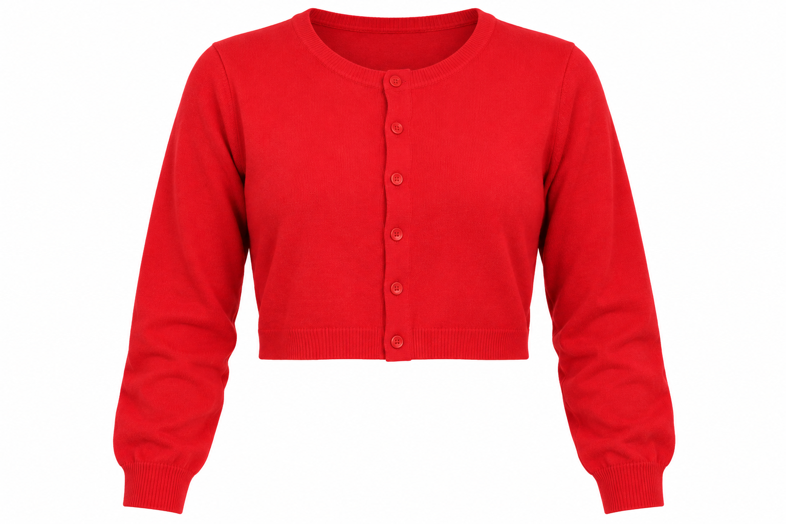 CLASSIC Women's Red Cropped Knit Sweater Cardigan in UK Size L. Stylish button-up design with long sleeves, perfect for casual winter fashion.