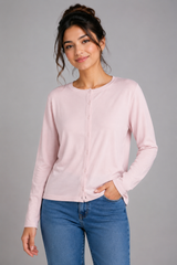 Classic Womens Light Pink Button Front Cardigan