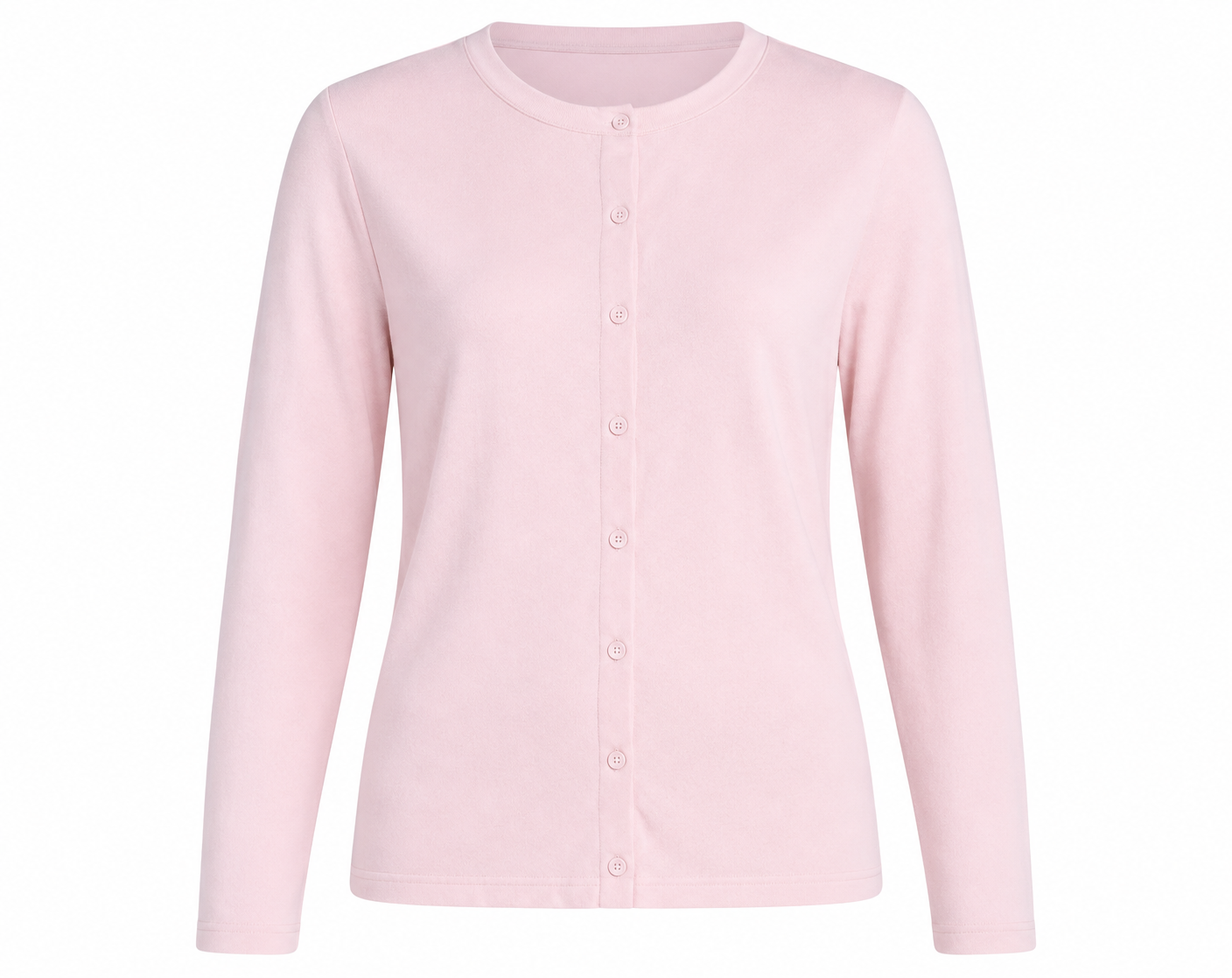  Classic women’s light pink button-front cardigan in UK size 14. Long-sleeve knit design with a timeless style, perfect for casual wear, work and layering.