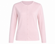  Classic women’s light pink button-front cardigan in UK size 14. Long-sleeve knit design with a timeless style, perfect for casual wear, work and layering.