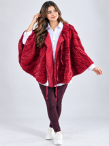 Clevercare Women Burgundy Red Faux Fur Cape Cardigan